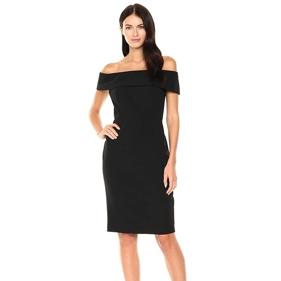 calvin klein off shoulder black dress